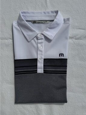 Travis Mathew Men’s White & Gray Striped Golf Polo M